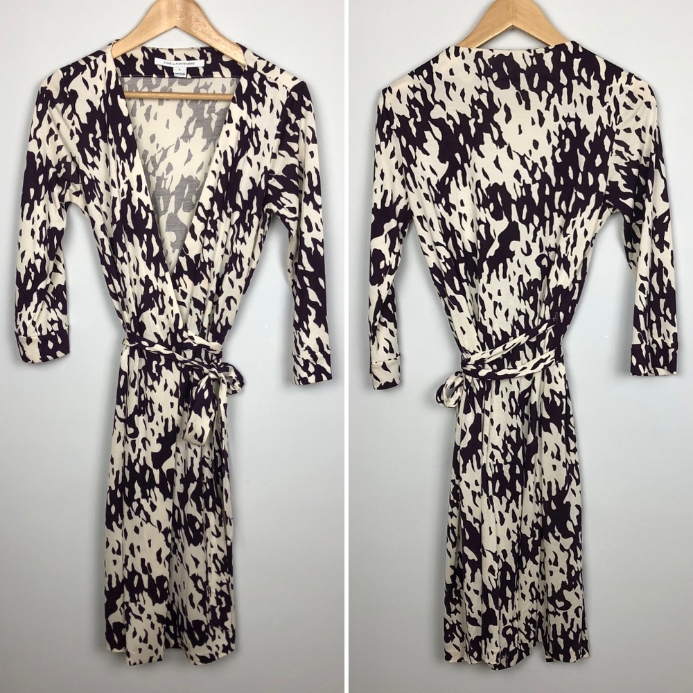 Diane Von Furstenberg Black and Cream Wrap Dress